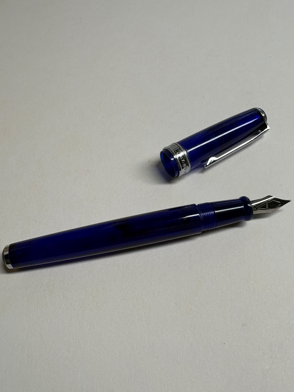 Levenger True Writer Transparent Blue Fountain Pen Silver Tone Trim